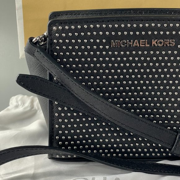 Michael Kors Selma Micro Studded Saffiano Leather Mini Messenger Bag - Picture 3 of 16